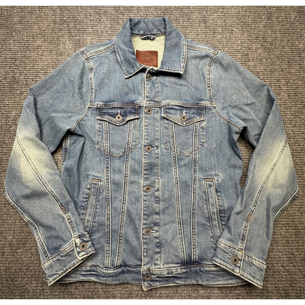 Abercrombie & Fitch Denim Jacket Women Medium Blue Distressed Stretch